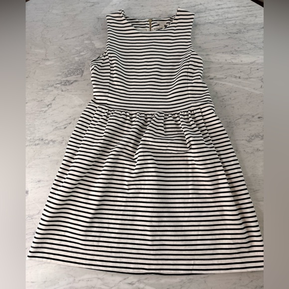 J. Crew Factory Striped Pleated Ponte Dress Zip Back Sz L Black & White Stripe - Picture 2 of 10